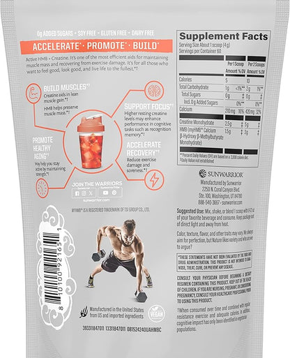 Sunwarrior HMB + Creatine Monohydrate Powder Micronized PreWorkout Leucine Recovery Supplement for Men & Women 240g Pouch | Unflavored 30 Servings