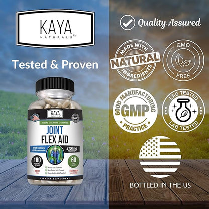Kaya Naturals Flex Aid - Mobility Support Supplement for Men and Women - Turmeric Capsules with Glucosamine Sulfate, Boswellia Serrata and MSM - for Knee Support and Mobility Health - 180 Count