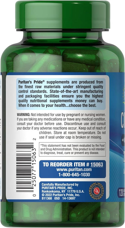 Puritan's Pride Cinnamon 875 mg (2000 mg Equivalent) with High Potency Chromium, Supports Sugar, Fat, & Healthy Nutrient Metabolism, Cellular Energy, Digestive Health, 120 Rapid Release Capsules