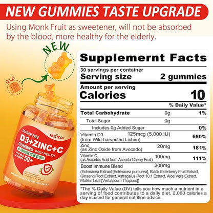 Bundle: Sugar Free Vitamin C + D3 + Zinc Gummies for Adults & Melatonin 10mg 20mg Night Time Metabolism Sleep Gummies