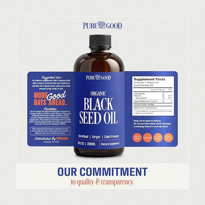 Organic Black Seed Oil Liquid (8oz) Quality Antioxidant Black Seed Supplement, Non- GMO Vegan & Gluten Free Cumin Oil for Hair Growth, Digestion, Joints & Skin