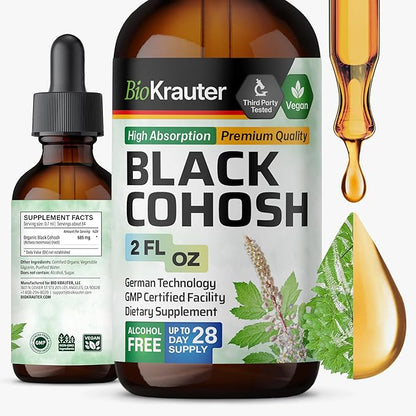 BIO KRAUTER Black Cohosh Root Tincture - Vegan Black Cohosh Supplements Women Support - Alcohol and Sugar Free - 2 Fl.Oz.