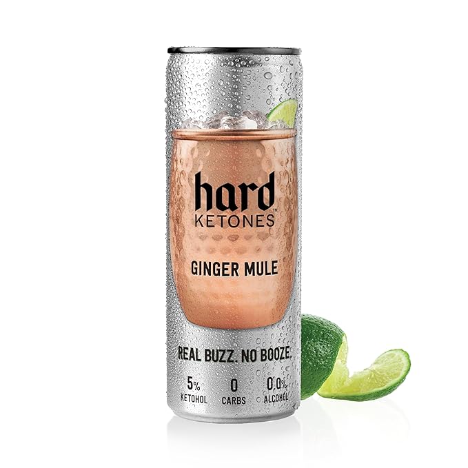 Hard Ketones Ginger Mule with Stevia | Alcohol Alternative with 17g (5%) Ketohol | 12 Pack, 12 Oz Cans