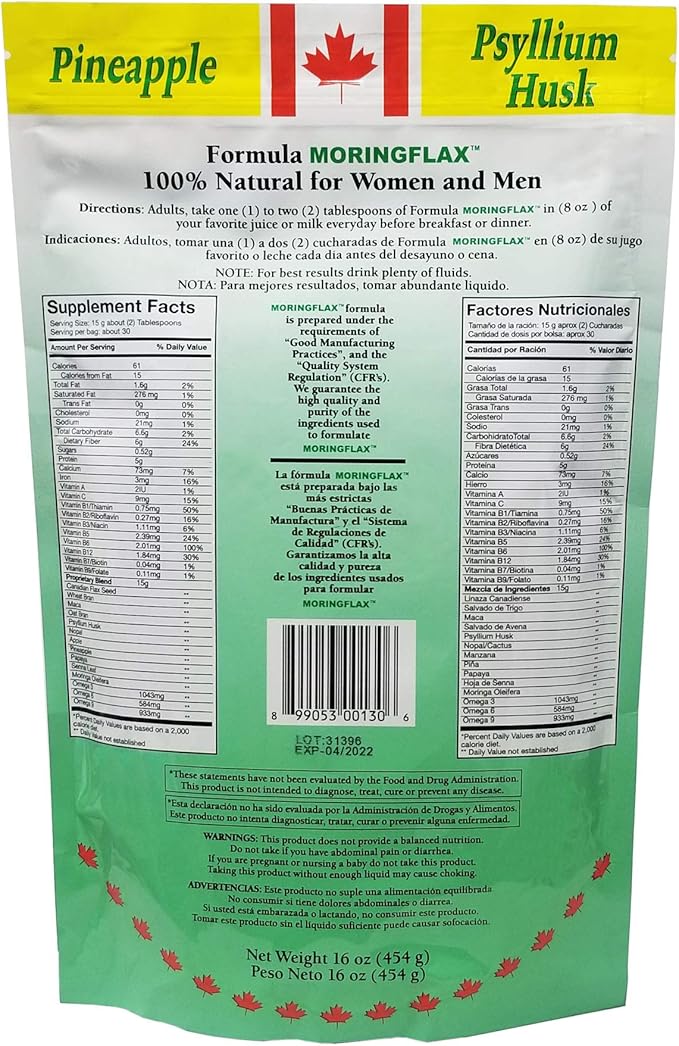 MORINGFLAX Bag Formula 100 Natural Canadian Flax Seed with Garcinia Cambogia and Moringa Oleifera Bag, Tan, 16 Ounce