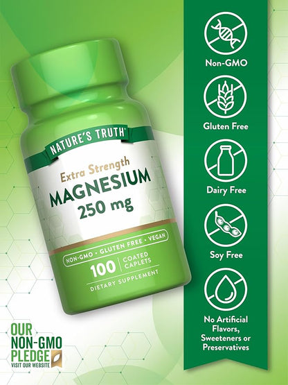 Nature's Truth Magnesium Supplement | 250 mg | 100 Caplets | Vegan, Non-GMO & Gluten Free