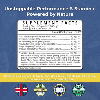 Natagra 1000mg Herbal Supplement – Maca, Tribulus, Ginseng – Supports Energy & Well-Being – Vegan, UK Made