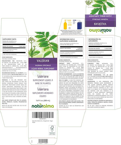 Naturalma Valerian (Valariana officinalis) Root Alcohol-Free Tincture - 16.9 fl oz Liquid Extract in Drops - Herbal Supplement - Vegan