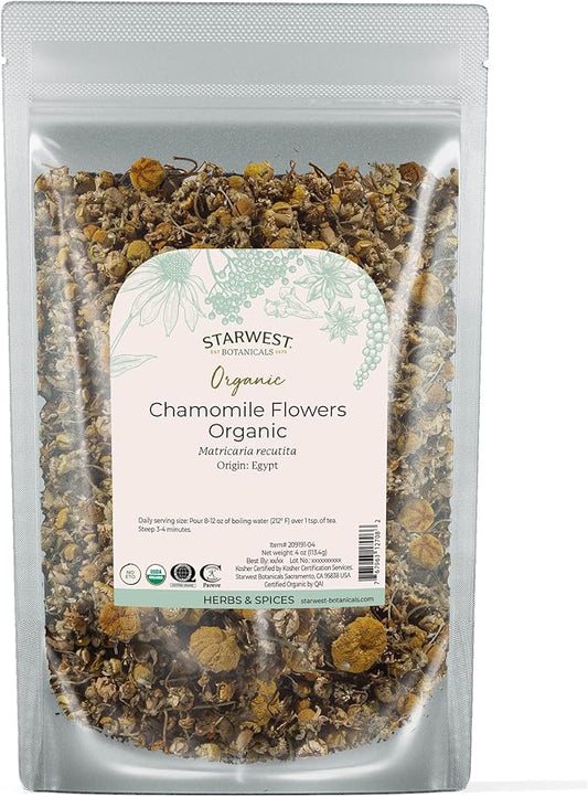 Starwest Botanicals Organic Chamomile Flower Whole (Egypt), 4 Ounces
