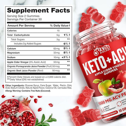 Keto ACV Gummies for Weight Loss & Detox - ACV Keto Gummies 1500 mg - Vegan Apple Cider Vinegar Gummies for Ketosis, Metabolism & Energy - AC Keto Gummies - 60 Count
