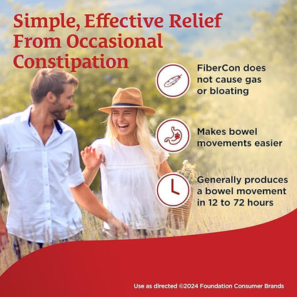 FiberCon Fiber Therapy Coated Caplets, Safe, Simple & Comfortable Insoluble Fiber for Bowel Irregularity, Comfortable Constipation Relief with No Gas or Bloating, 140 Caplets