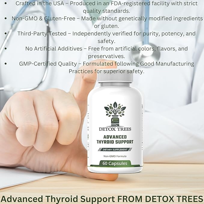 Advanced Thyroid Support Supplement - Non-GMO, Thyroid Supplement with L Tyrosine, Iodine, B12, Zinc, Selenium, Ashwagandha for Thyroid Health & Overall Well-Being, 60 Capsules