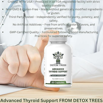 Advanced Thyroid Support Supplement - Non-GMO, Thyroid Supplement with L Tyrosine, Iodine, B12, Zinc, Selenium, Ashwagandha for Thyroid Health & Overall Well-Being, 60 Capsules