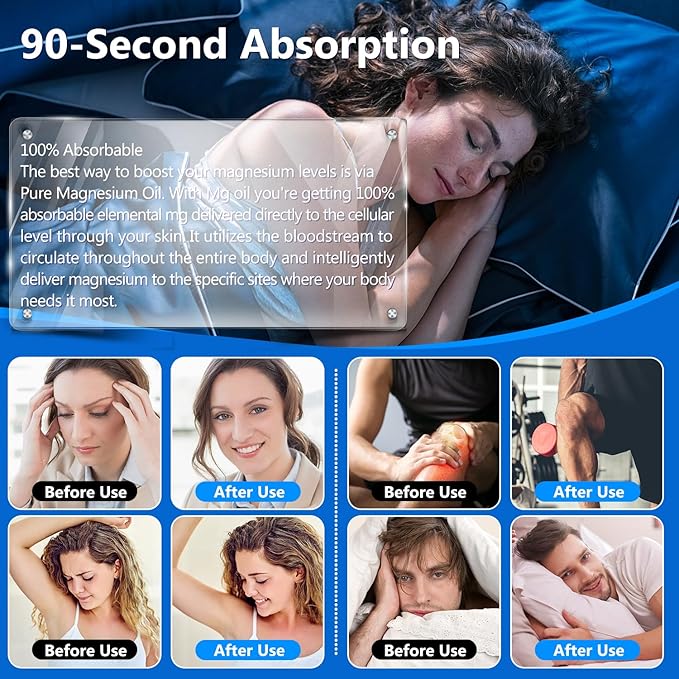 Magnesium Oil Spray, Magnesium Oil Skin & Body Extra Strength, 60Ml Pure Magnesium Chloride Oil Spray, Organic Natural Magnesium Spray, Easy to Absorb and Use