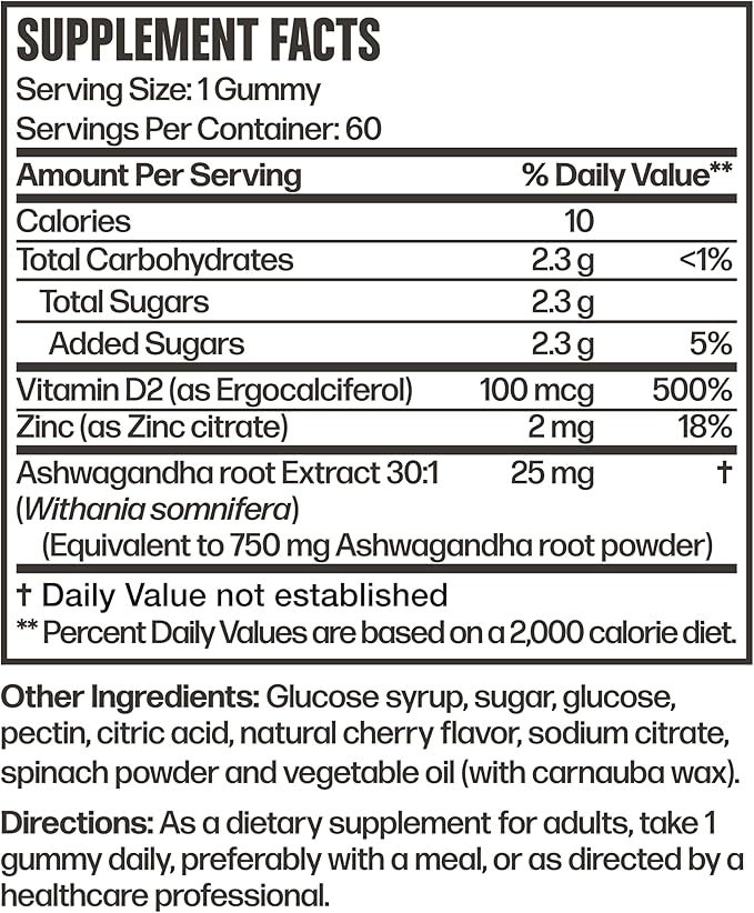 Futurebiotics Ashwagandha Gummies Stress & Mood Support - Non-GMO, 60 Vegan Cherry Flavored Gummies