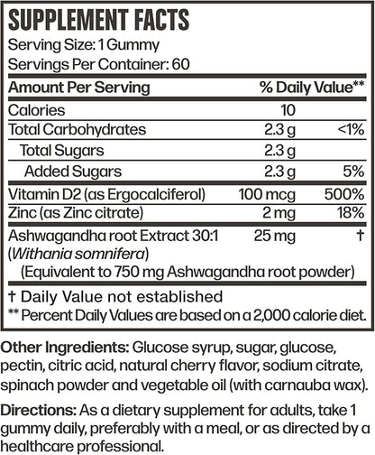 Futurebiotics Ashwagandha Gummies Stress & Mood Support - Non-GMO, 60 Vegan Cherry Flavored Gummies
