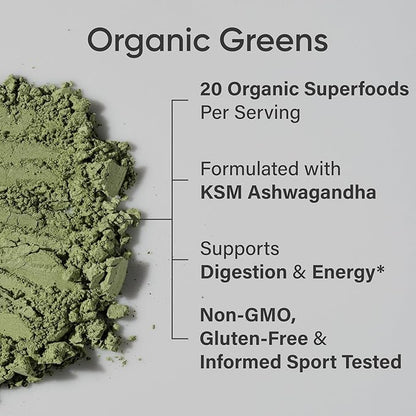 Sports Research® Organic Greens Superfood Powder w/Spirulina & Chlorella, Adaptogens, Enzymes, Probiotics & 8 VIT Bs for Gut & Mood Support* - Vegan, Sugar-Free & Low-Cal Pineapple Coconut 30