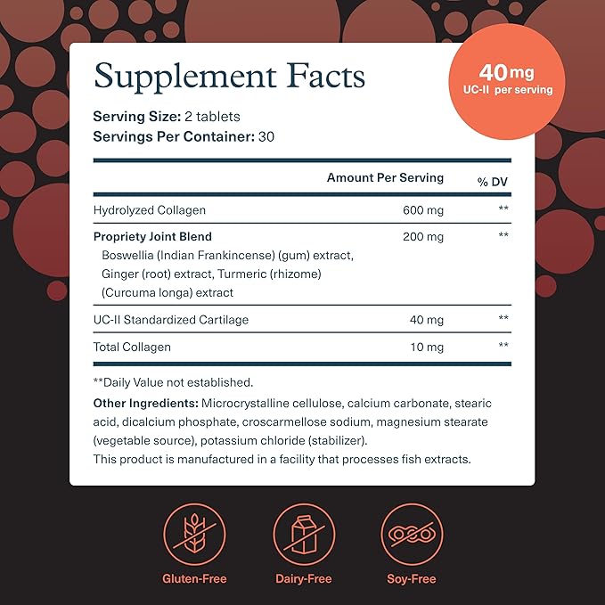 Youtheory Men's Joint Complex - Hydrolyzed Collagen Supplement for Men with Boswellia Extract, Turmeric & Ginger - Joint Support Supplement - Dairy, Soy & Gluten Free - 60 Tablets