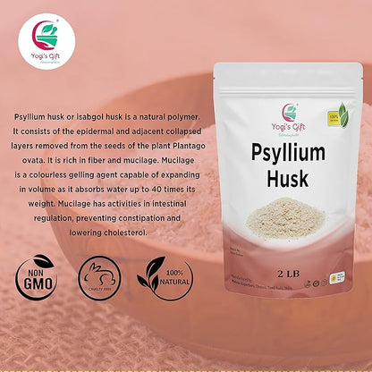 Psyllium Husk Whole 2 Lb | 98% Purity | Use in Smoothies, Cooking and Baking | Unflavored, Fine Ground, 100% Natural, Non GMO | by Yogi's Gift®