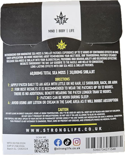 Stronglife Shilajit 500mg & Sea Moss 1000mg Transdermal Patches – 60 Patches High Absorption, Like Capsules and Resin, Easy to Use, Long-Lasting,