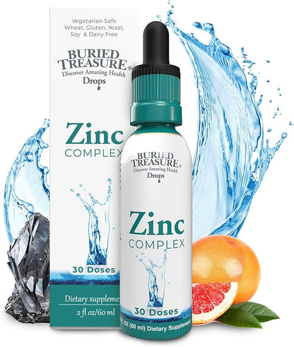 Buried Treasure Zinc Complex Drops - 30 Servings, 2 fl oz, Efficient and Bioavailable Ionic Zinc Supplement