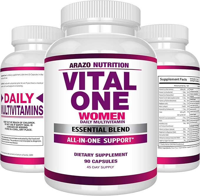 Arazo Nutrition Vital One Multivitamin for Women - Daily Wholefood Supplement - 90 Vegan Capsules