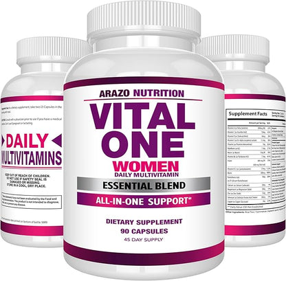Arazo Nutrition Vital One Multivitamin for Women - Daily Wholefood Supplement - 90 Vegan Capsules
