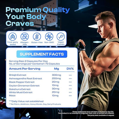 Himalayan Shilajit- Complex with Ashwagandha, Mace, Gokshura, Cinnamon & Piperine | Energy, Vitality & 85+ Trace Minerals, Shilajit for Men, Shilajit for Women, Regular Dose - 150 Capsules