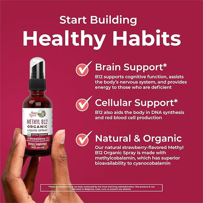 MaryRuth Organics Vitamin B12 Liquid Spray | Vegan, Non-GMO, Gluten-Free | USDA Organic Supplement | Energy & Nervous System Support | B12 Vitamins for Women & Men | 720 mcg | 1 Fl Oz
