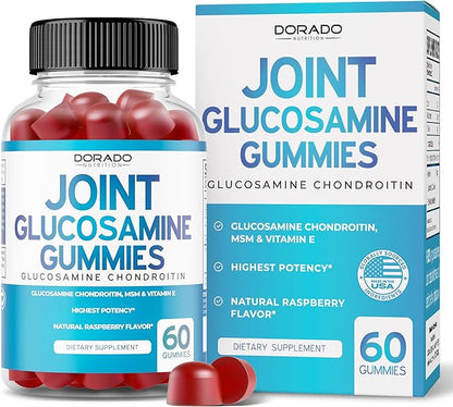 Glucosamine Chondroitin Gummies Joint Supplement - Glucosamine Gummies For Adults Nutritional Supplements - Joint Supplements for Men & Women - Delicious Raspberry Flavor - (60 Count)
