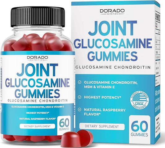 Glucosamine Chondroitin Gummies Joint Supplement - Glucosamine Gummies For Adults Nutritional Supplements - Joint Supplements for Men & Women - Delicious Raspberry Flavor - (60 Count)
