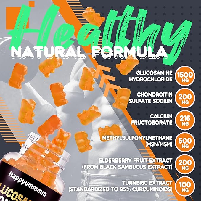 Glucosamine Chondroitin Gummies with MSM & Elderberry Extra Strength - Joint Support, Antioxidant Immune Support Supplement for Adults, Men & Women.90 Orange Gummies
