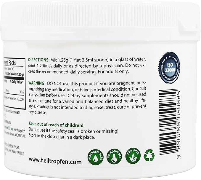 Calcium Carbonate Powder | 1 Pound - 454 g | Dietary Supplement | Highest Purity Limestone | CaCO3 | Heiltropfen®