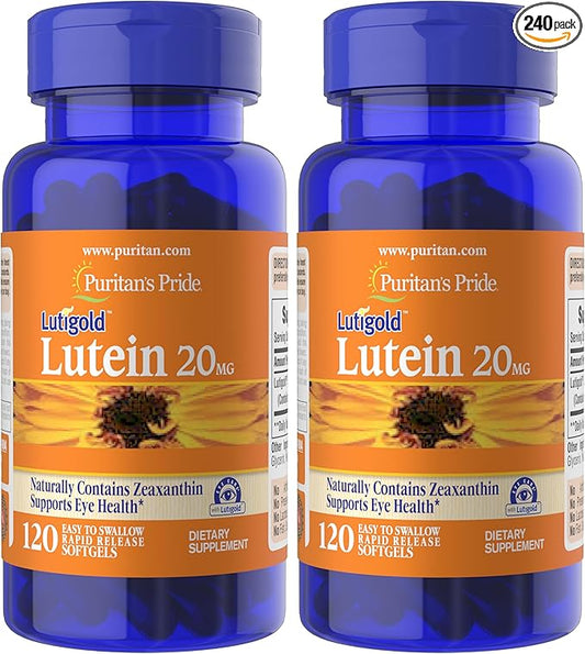 Puritan's Pride Premium Lutigold Lutein Carotenoid 20mg with Zeaxanthin for Men and Women, Dietary Supplement for Eye Health Support, 8 Month Supply, 120 Easy-to-Swallow Softgels, 2 Pack