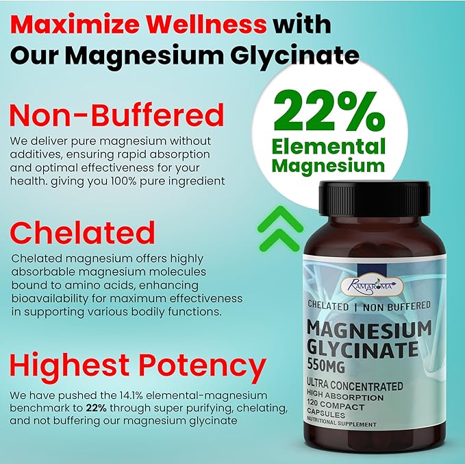 Pure Magnesium Glycinate - Capsules to Support Optimal Health - with Magnesium Glycinate - 120 Capsules (Dual Month Pack), High Absorption Magnesium by Ramaroma