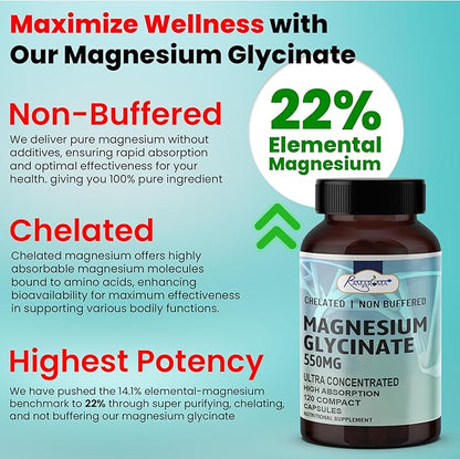 Pure Magnesium Glycinate - Capsules to Support Optimal Health - with Magnesium Glycinate - 120 Capsules (Dual Month Pack), High Absorption Magnesium by Ramaroma
