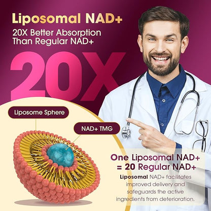 NAD Supplement 1100mg Pure Organic, Liposomal NAD Resveratrol Supplement for Women and Men, Boosts NAD+ Levels, Helps Aging Defense, Cellular Energy & Focus, Ultra-Antioxidant 90 Capsules, 2 Pack