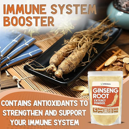 XPRS Nutra Ginseng Root Extract Powder - Ginseng Powder Supports Cognitive Function, Physical Performance, and Immune System - Vegan Friendly Panax Ginseng in Powder Form (8 Ounce)