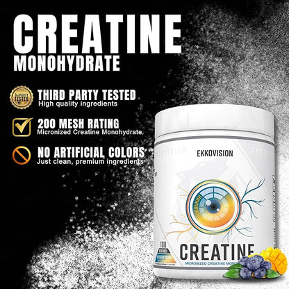 Creatine Monohydrate Powder, Micronized, Blueberry Mango, Pre Workout & Post Workout Supplement for Men and Women, Energy Support, Easy to Mix in Shakes, Smoothies & Beverages, 100 Servings