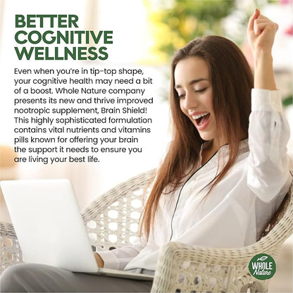 Brain Booster Nootropics - Brain Shield with Ginkgo Biloba, Alpha GPC and Bacopa Monnieri, Vitamin B12, B3 - Support Focus, Memory & Clarity, Energy & Stress Relief. (1)