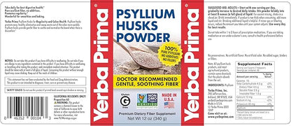 Yerba Prima Psyllium Husks Powder - 12 oz (Pack of 4) - Natural Fiber Supplement - Colon Cleanse - Gut Health - Vegan, Non-GMO, Gluten-Free (New Label - Packaging May Vary)