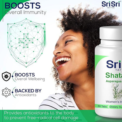 Sri Sri Tattva Shatavari Asparagus Racemosa Dietary Supplements – 60 Tablets 500mg Organic Shatavari– Reproductive Health Ayurvedic Herb for Balancing Vata & Pitta