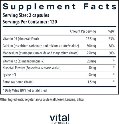 Vital Nutrients Osteo-Nutrients II | Vitamin K2 + D3, Calcium, Boron, and Magnesium for Bone Strength* | Healthy Heart Support | Vegetarian Supplement | Gluten, Dairy, Soy Free | 240 Capsules
