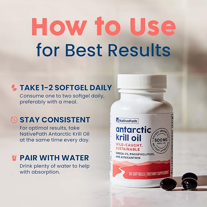 NativePath: Antarctic Krill Oil - Wild-Caught Krill Omega-3 Fatty Acids with EPA and DHA - 30-Day Supply - Supports Your Joint, Heart, Brain and Immunity - Pure Formula, No Fishy Taste