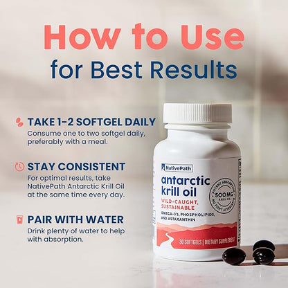 NativePath: Antarctic Krill Oil - Wild-Caught Krill Omega-3 Fatty Acids with EPA and DHA - 30-Day Supply - Supports Your Joint, Heart, Brain and Immunity - Pure Formula, No Fishy Taste