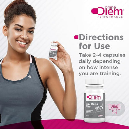 Omne Diem Max Reps Elite Capsules - Phenylcapsaicin Sports Performance Dietary Supplement - Supports Maximum Workout and Recovery & Reduces Fatigue - for Men & Women - 120 ct
