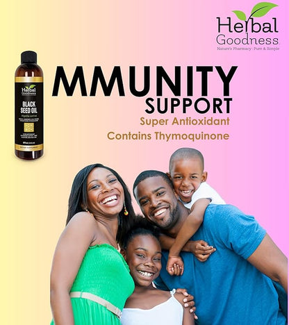 Black Seed Oil - Organic Cold Pressed Nigella Sativa, Black Cumin Seed Oil with Thymoquinone, Blackseed Liquid for Health, Hair Growth & Skincare 8 fl. oz | Herbal Goodness