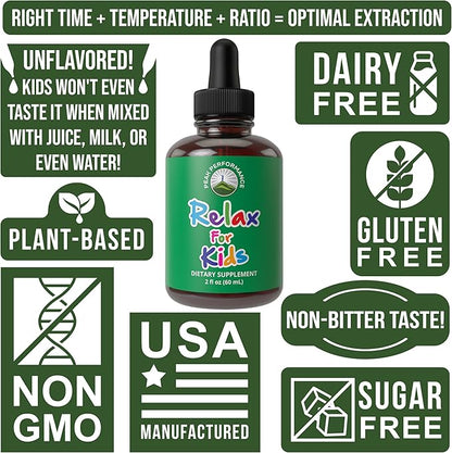 Kids Calm Liquid Drops. Aid for Relaxation, Calming, Optimal Sleep With Chamomile, Magnesium. No Bitter Taste. Kids Won't Know They're Taking It. Sugar Free 9-in-1 Vegan Supplement. Non-Habit Forming