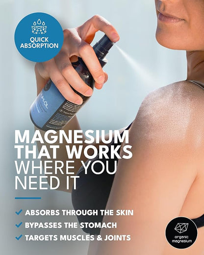 Organic Magnesium Spray Oil in Glass Bottle with Extra Spray - 100% Pure Topical Magnesium Chloride for Leg Cramps from Ancient Zechstein Seabed | for Sports, Relaxing & Sleep