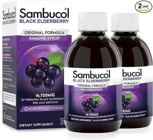 Sambucol Black Elderberry Syrup - Sambucus Syrup, Black Elderberry Liquid, Immune Support for Kids and Adults, High Antioxidants, Gluten Free - Original Formula, 7.8 Fl Oz, 2-Pack