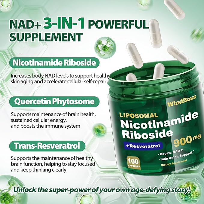 NAD Nicotinamide Riboside Resveratrol, Liposomal NAD Supplements for Women & Men, NMN Supplement Alternative, NAD Supplement - 100 Capsules - 3pcs